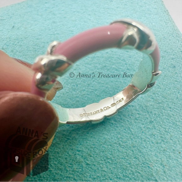 Tiffany & Co. 925 Silver Pink Enamel Signature X Stack Band Ring Size 8.5 (pouch - Picture 4 of 7